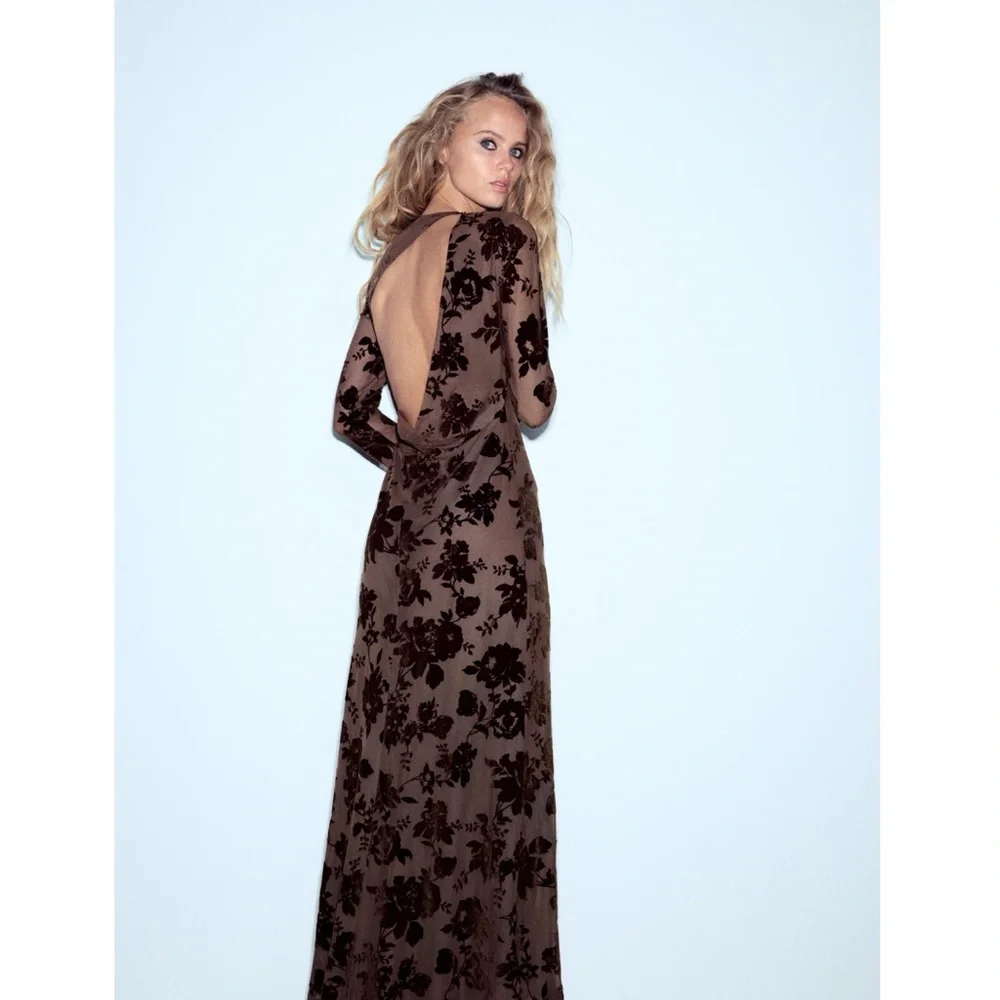 Zara LONG TULLE FLOCKED DRESS_5